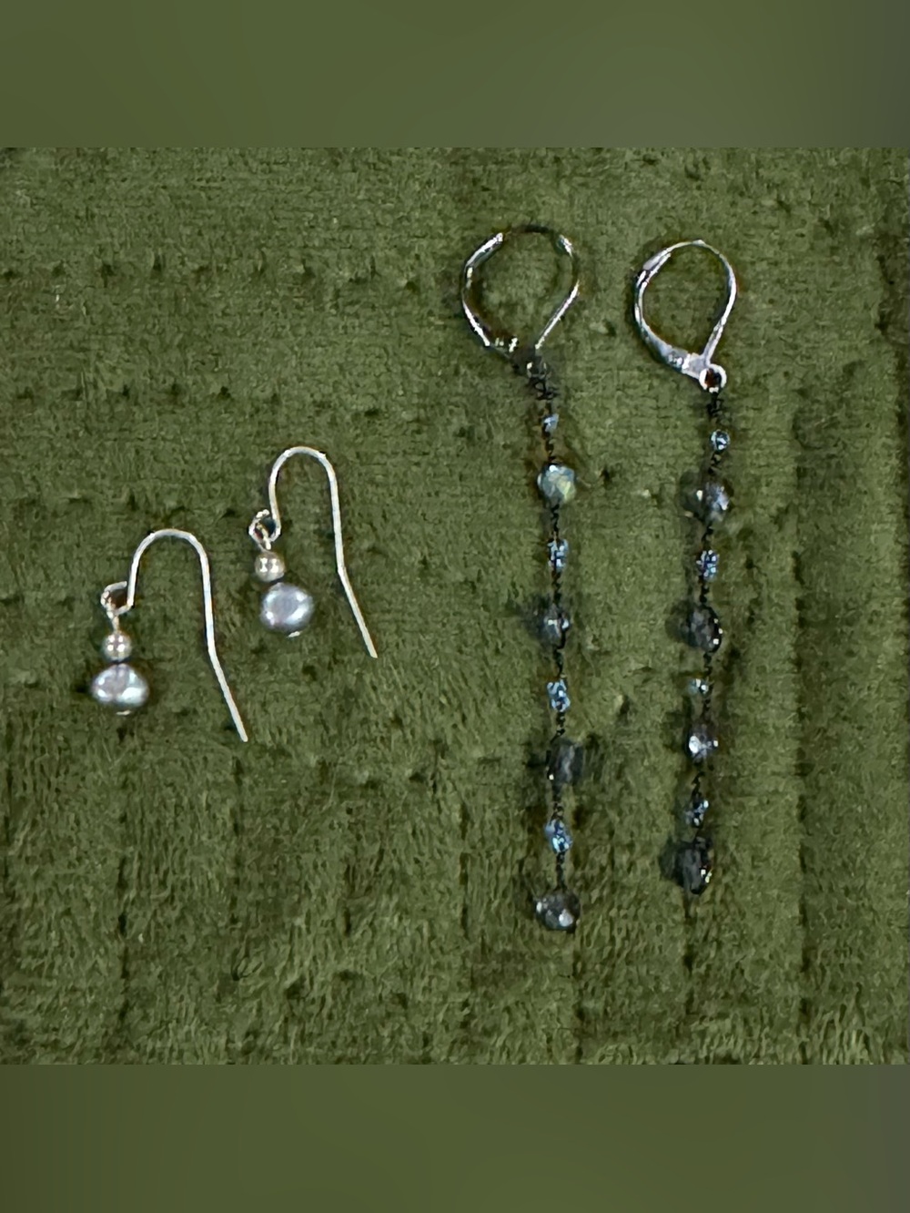 Vintage 90s Delicate Black Beaded Drop Earrings and Silver Pearl- Women Jewelry